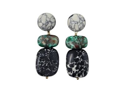 LeLe Sadoughi Boulder Drop Colorblock Statement Earrings Black Gray Turquoise