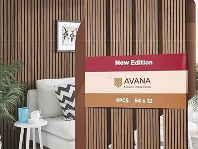 Avana Acoustic Wood Wall Panels – 93.2x11.25 Inch Panels – Fits 94x12 Layout – Rustic Walnut Acoustic Panels 4 PCs –Wall Panels