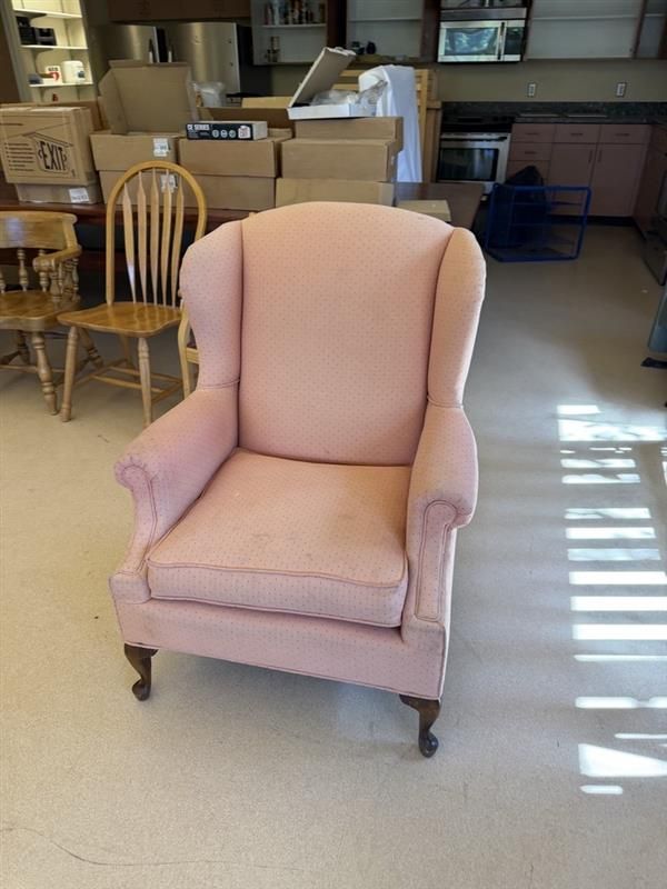 Vintage Pink Dotted Upholstered Wingback Armchair - Classic Design Accent Chair