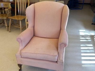 Vintage Pink Dotted Upholstered Wingback Armchair - Classic Design Accent Chair
