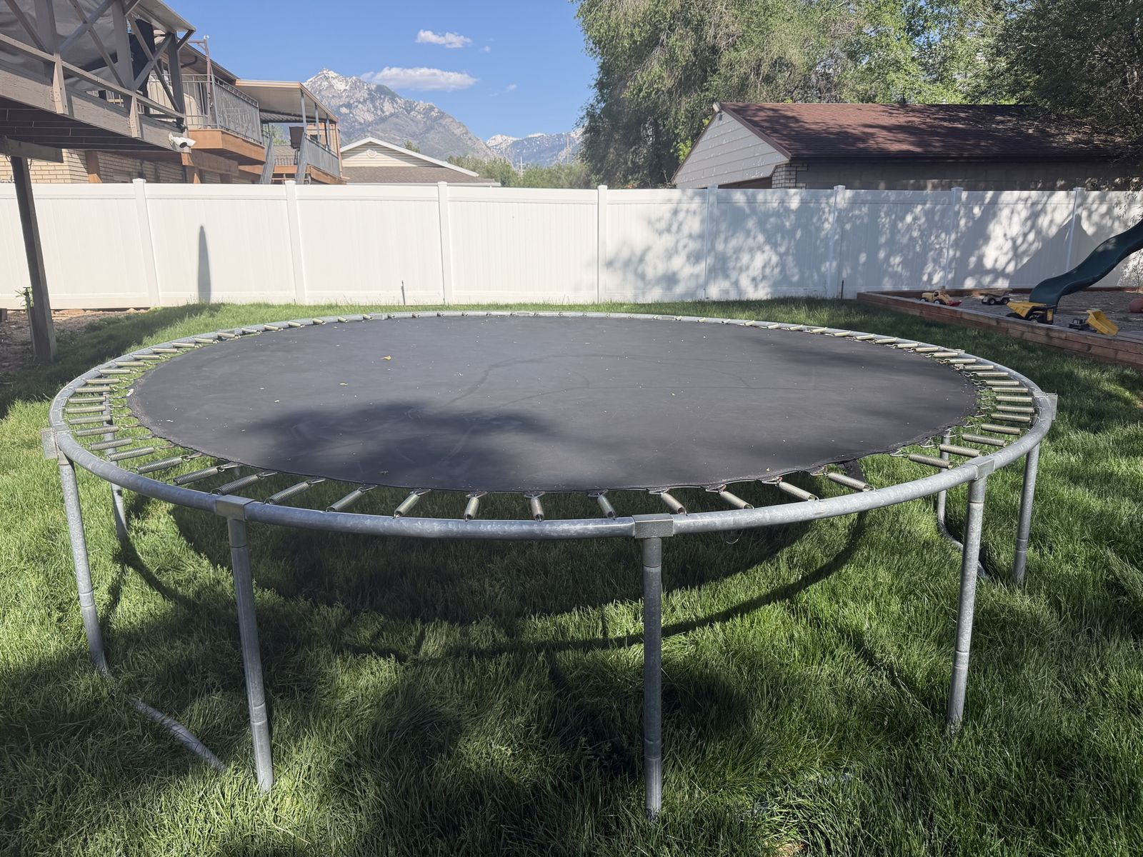 $25 - 12’ Trampoline - 1 spring strap in need of repair - You will need to disassemble
