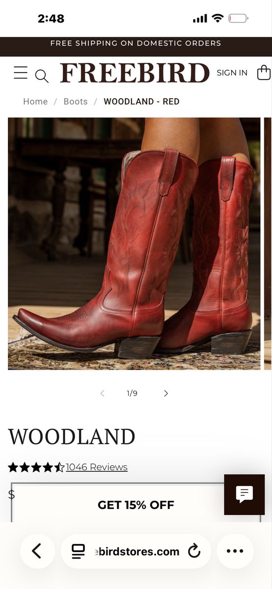 Freebird Woodland Red Leather Western Boots, Women's Size 6