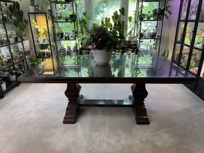 Large Trestle Dining Table + Custom Glass Cover