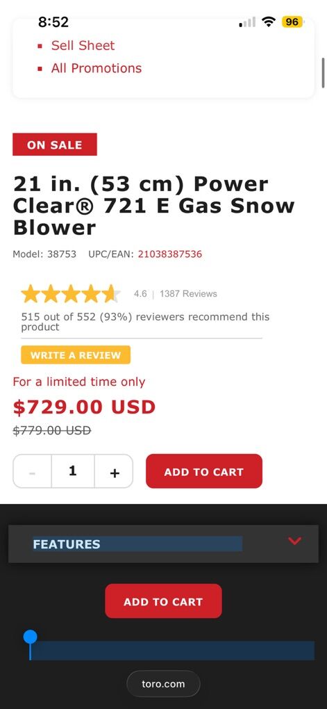 Toro Electric Start Snowblower