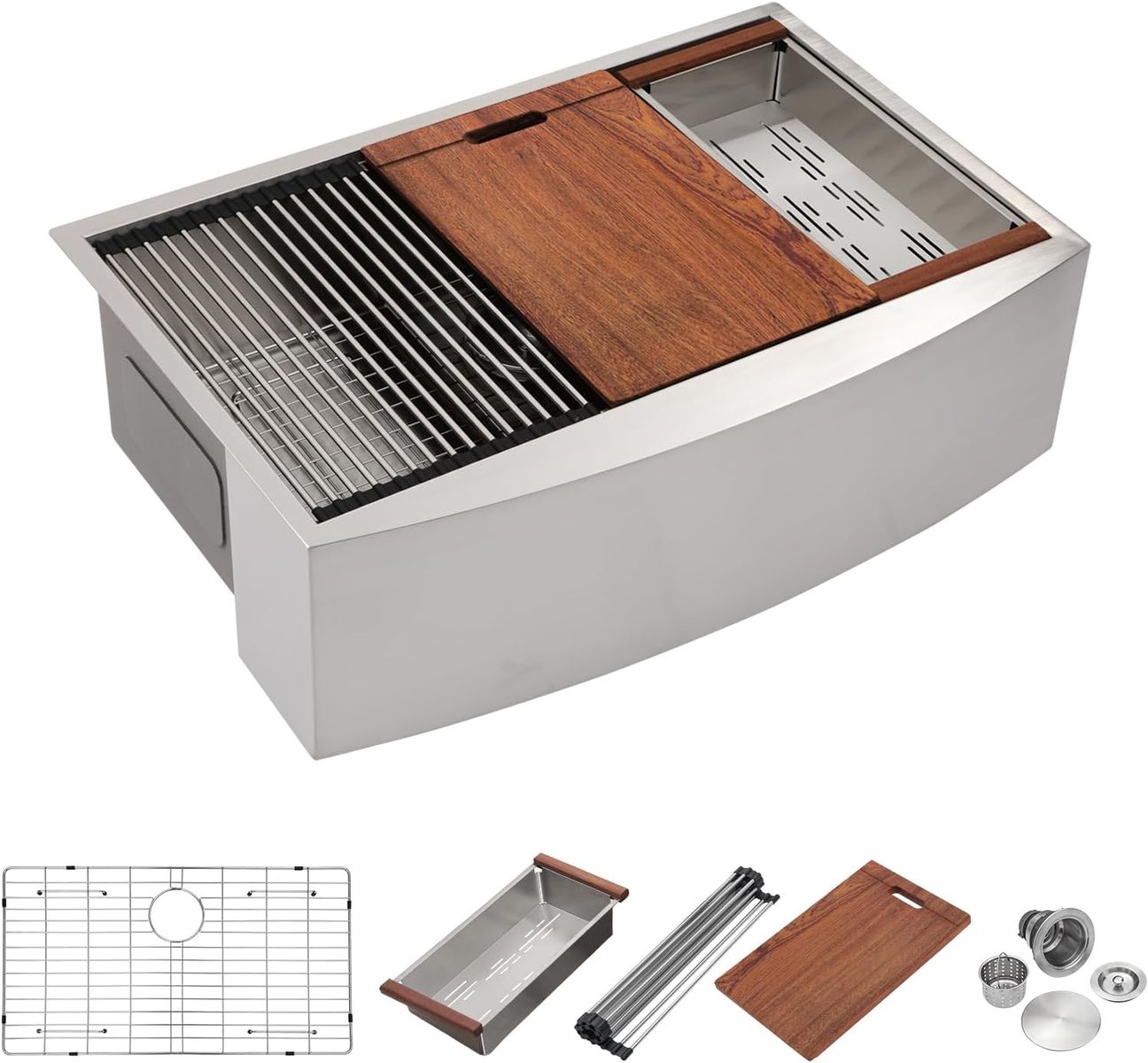 36" x 22" Mocoloo Undermount Stainless Steel Farmhouse Sink with Accessories