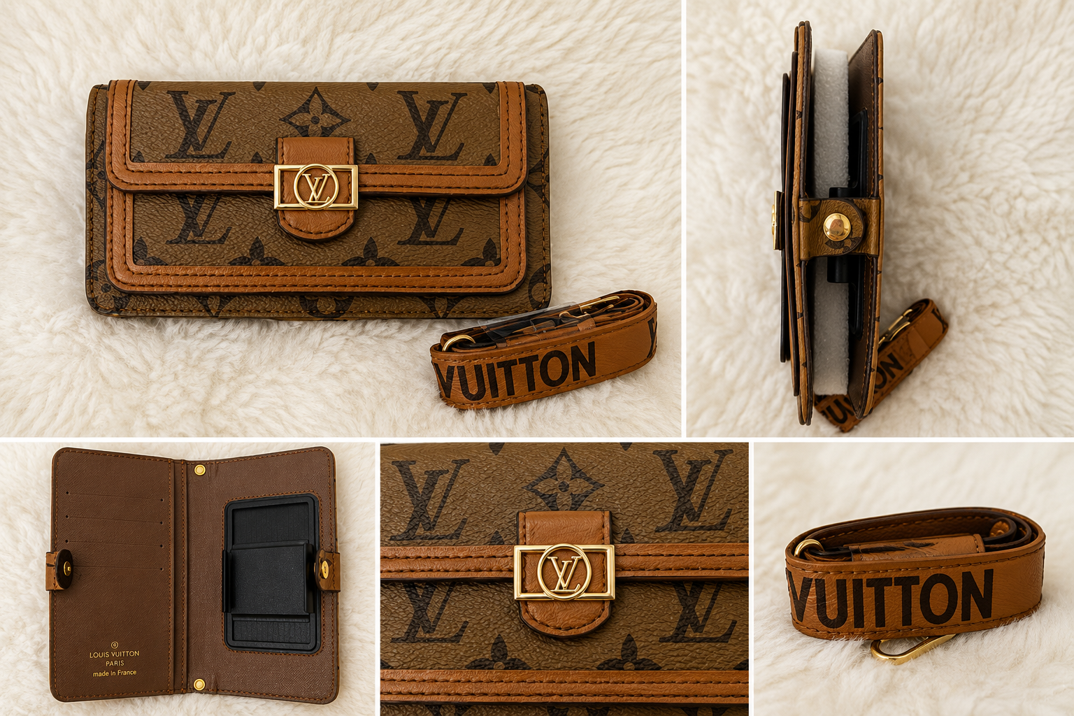 Camel Brown Mono LV Phone Crossbody Wallet Bag New