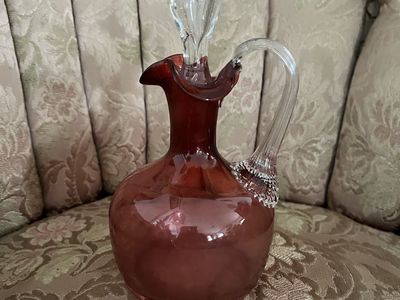Beautiful Cranberry Glass Decanter with Stopper-Antique-Mint Condition