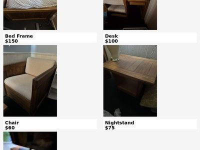 Bedroom Furniture Set - Bed Frame, Desk, Chair, Nightstand, Dresser/TV Stand