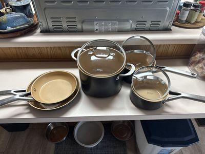 Ninja Ceramic Nonstick Cookware Set with Lids Black/Tan Used