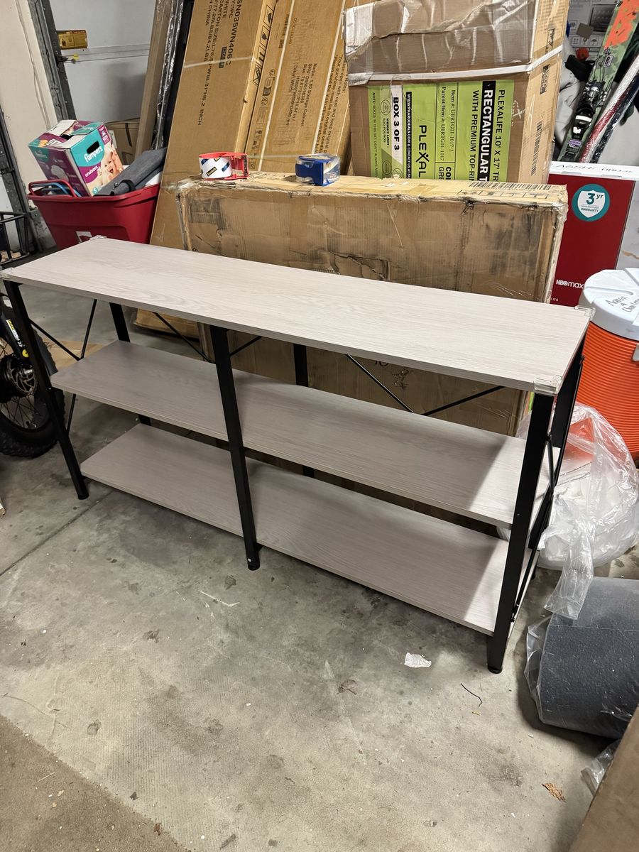 Industrial Style 3-Tier Console Table Entryway/Hallway Shelf, Light Wood Finish