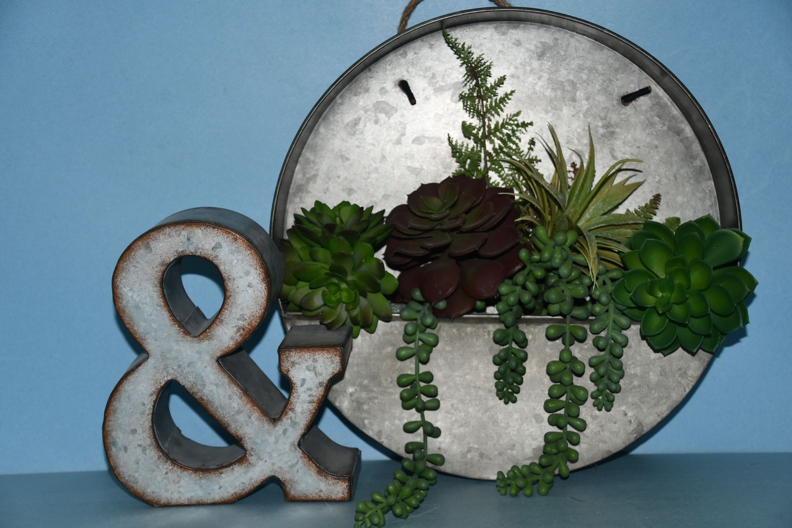 GALVANIZED METAL WALL HANGING with SUCCULENTS + GALVANIZED METAL "&" ~ ALL for $5