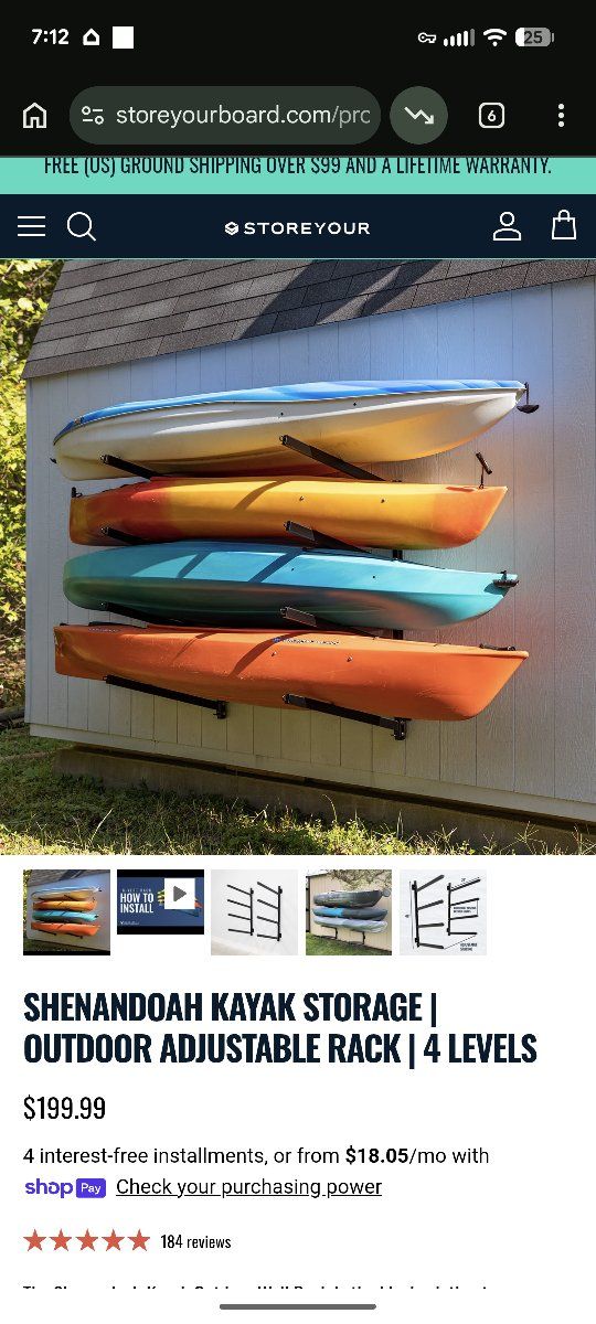 StoreYourBoard G-System Shenandoah Kayak Outdoor Adjustable Rack - 4 Levels - New