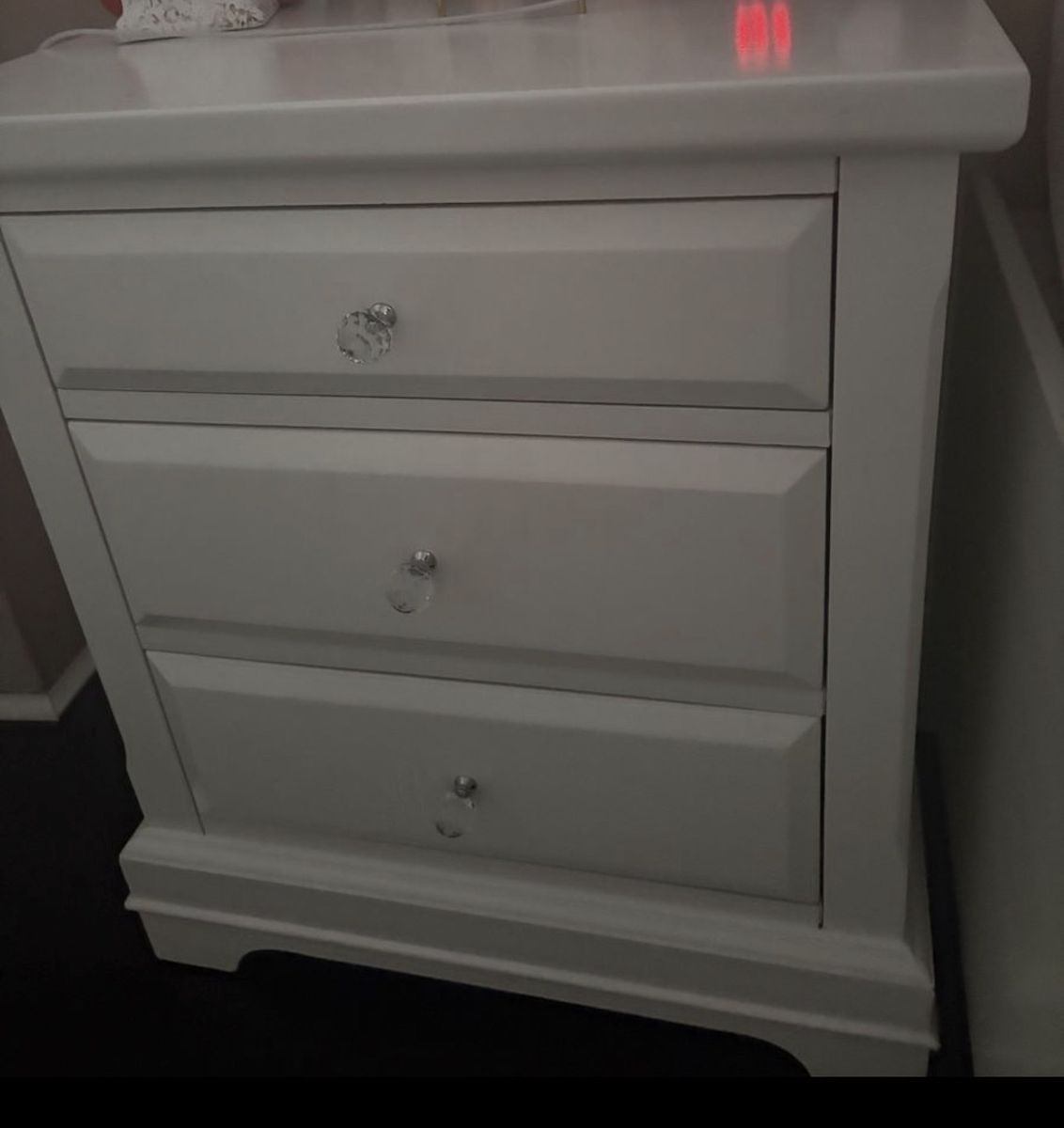 White 3-Drawer Nightstand with Crystal Knobs - Used Bedroom Furniture