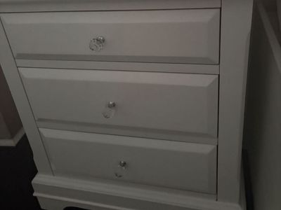White 3-Drawer Nightstand with Crystal Knobs - Used Bedroom Furniture
