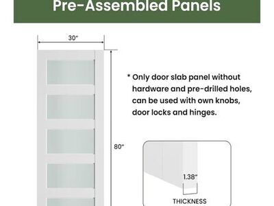 5 Panel Frosted Glass Interior Pocket Door 30x80