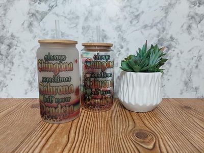 Custom "Always Chingona" Frosted & Clear Glass Tumblers with Bamboo Lid & Straw