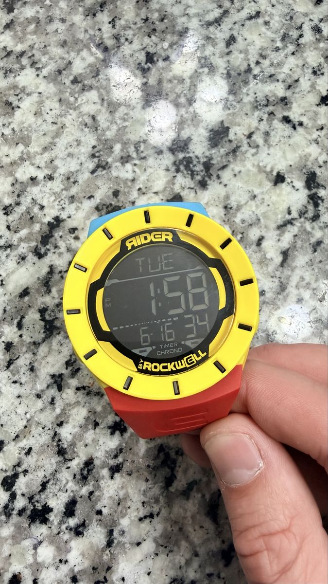RIDER Rockwell Digital Watch Red Yellow Blue Silicone Band