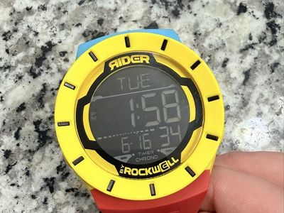 RIDER Rockwell Digital Watch Red Yellow Blue Silicone Band