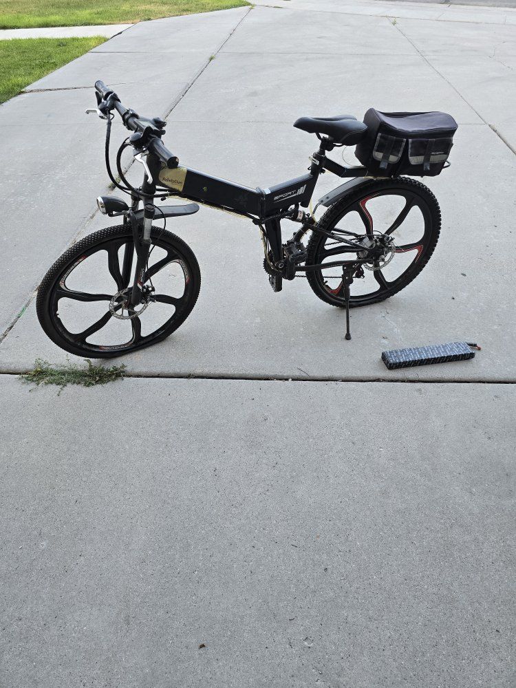 Electric Folding Mountain Bike with Rear Hub Motor and Full Suspension - Black