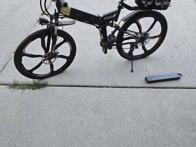 Electric Folding Mountain Bike with Rear Hub Motor and Full Suspension - Black