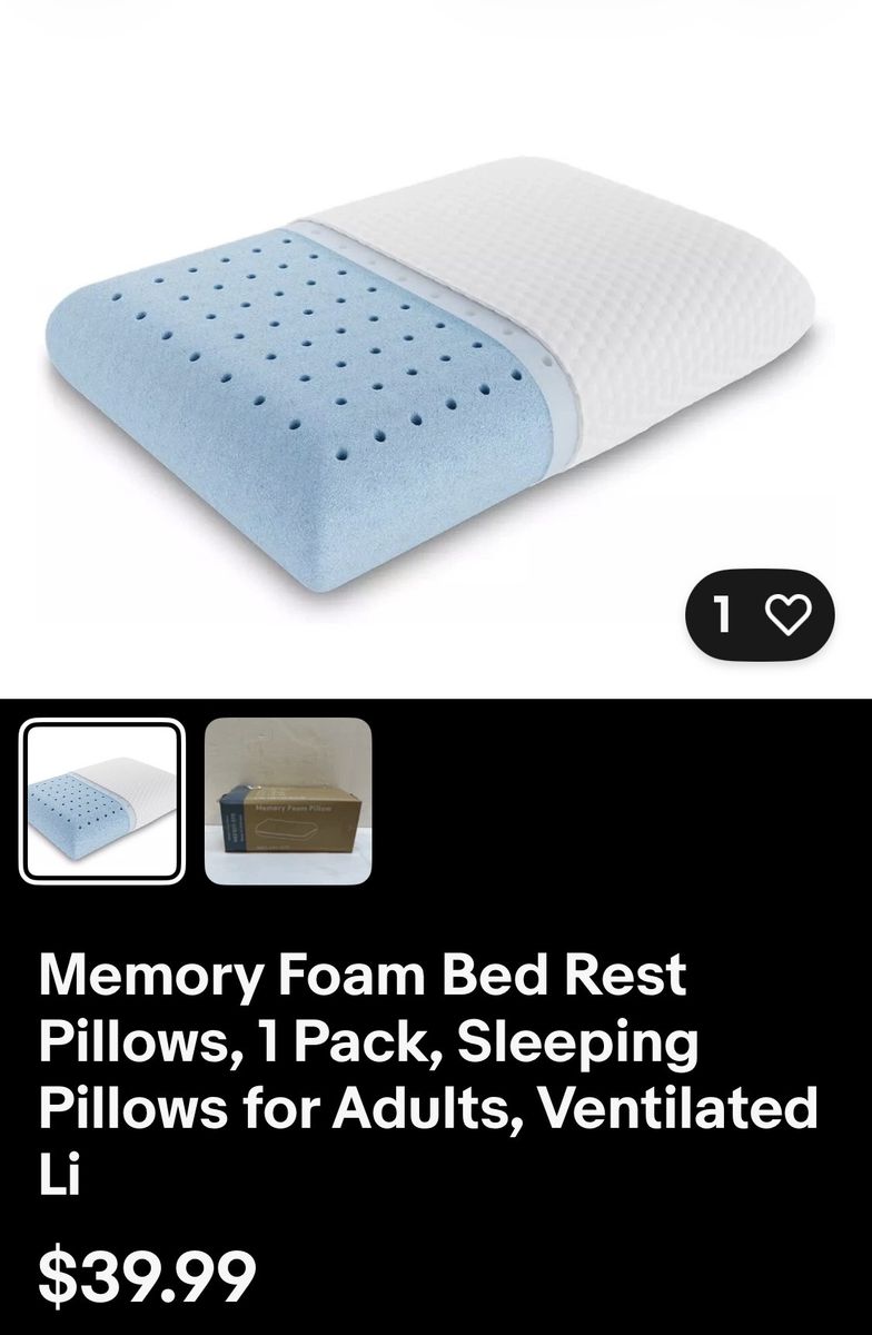 Ventilated Memory Foam Bed Rest Pillow, 1-Pack for Adults - Blue & White