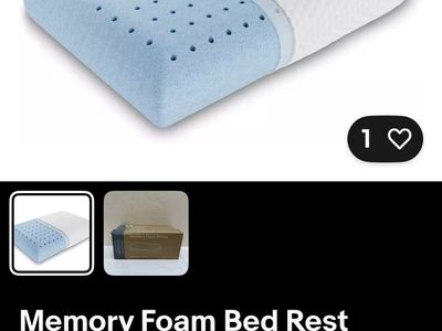 Ventilated Memory Foam Bed Rest Pillow, 1-Pack for Adults - Blue & White
