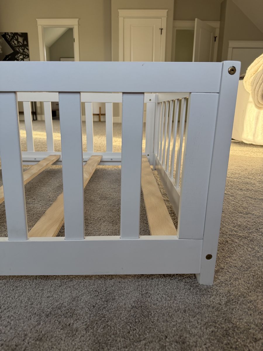 White Wooden Toddler Bed Frame - Excellent Condition, Sturdy Slats
