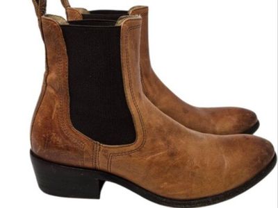 Frye Carson Chelsea Pull On Leather Boots Cognac & Dark Brown Women's 7.5