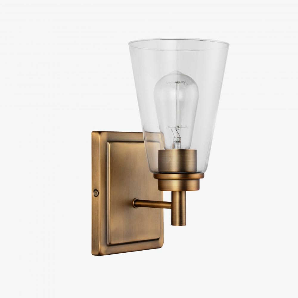 Modern 1 Light Sconce Brass Finish Clear Cylinder Glass
