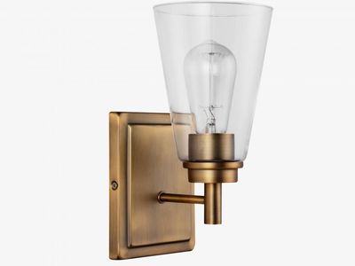 Modern 1 Light Sconce Brass Finish Clear Cylinder Glass