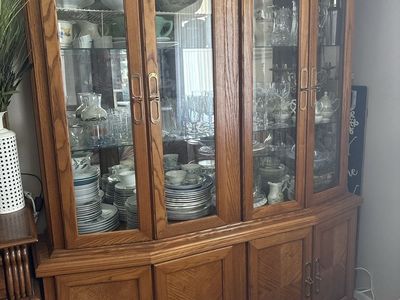 Solid Oak China Cabinet / Hutch – Glass Display, Vintage Dining Storage