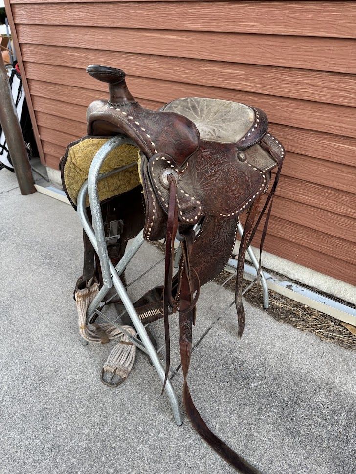Vintage Western Leather Saddle with Handmade Matching Leather Bridle