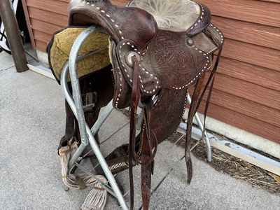 Vintage Western Leather Saddle with Handmade Matching Leather Bridle