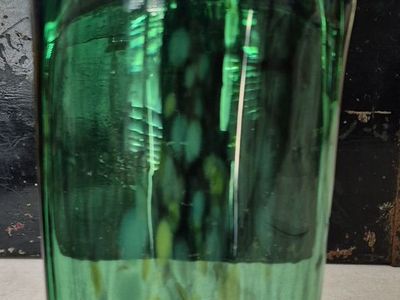 Hand Blown Glass Vase Green Blue Speckled Art Glass Decor