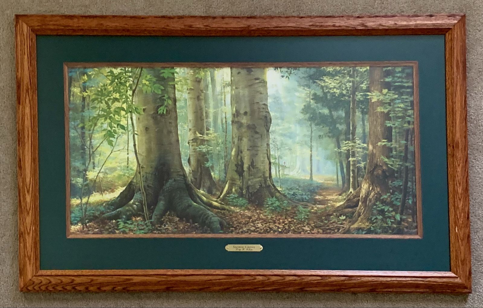 Greg K. Olsen "Sacred Grove" Framed 42” x 26” Print - Nature Landscape Art with Wood Frame & Green Mat