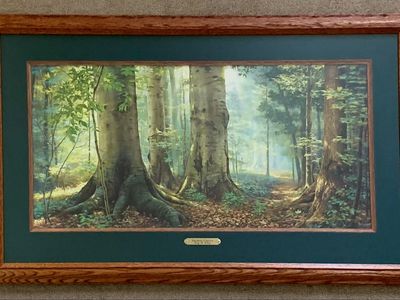 Greg K. Olsen "Sacred Grove" Framed 42” x 26” Print - Nature Landscape Art with Wood Frame & Green Mat