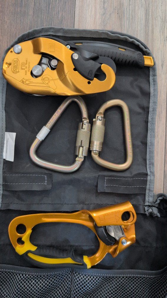 Petzl Climbing Gear Set - I'D Descender, Ascension Hand Ascender, Carabiners & Case