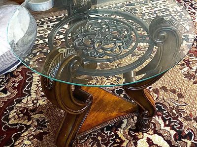 Beautiful Beveled Glass/Metal & Hardwood table for sale $250
