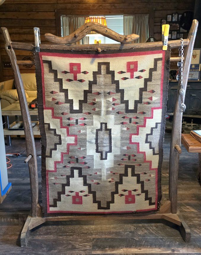 Vintage Native American Navajo Handwoven Rug Circa 1930-1940 47x35