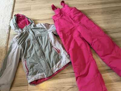 Kids Snow Jacket and Pants Set - Pink & Gray - Size 7/8
