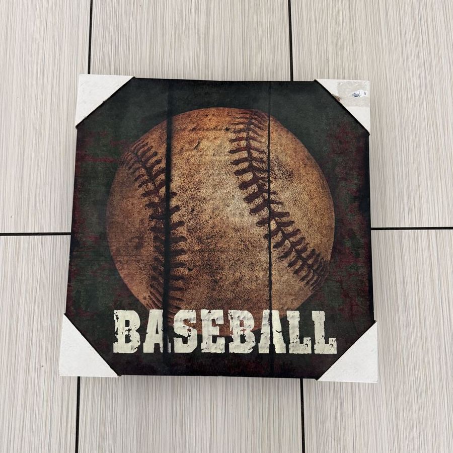 Vintage Style Baseball Canvas Wall Art Wooden Frame Decor