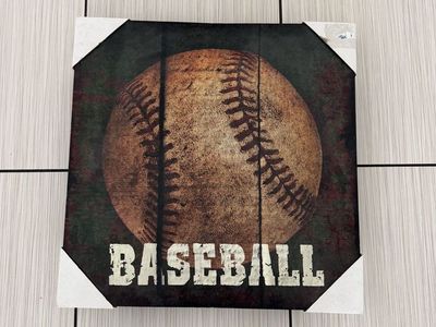 Vintage Style Baseball Canvas Wall Art Wooden Frame Decor