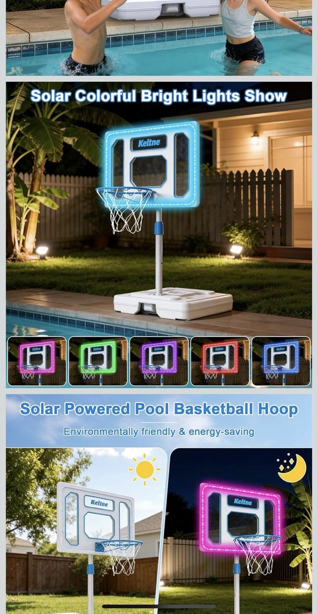 Poolside Basketball Hoop-RGB Solar- Brand new!
