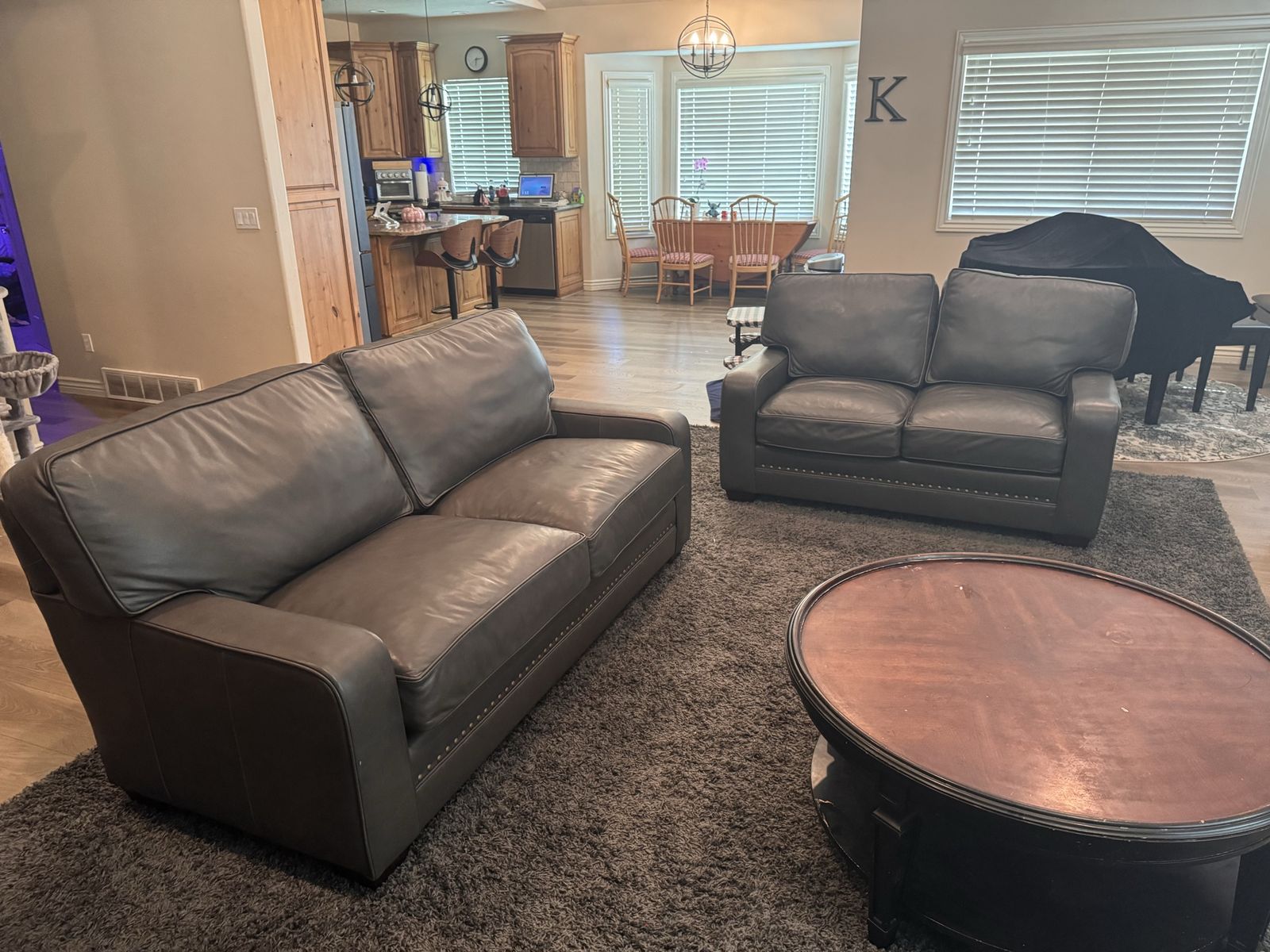 Leather love seat and sofa