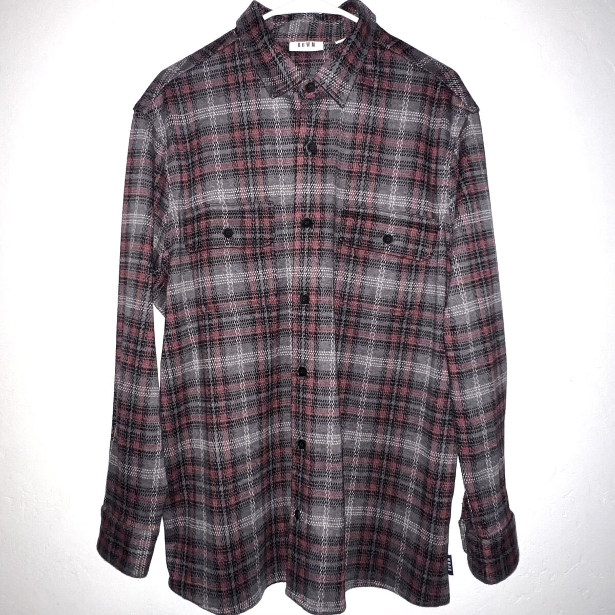 ROWM (Dillard's exclusive) Men's Long Sleeve Textured Plaid Shirt - XL
