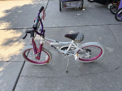 Pacific Cycle Kids' Girls' White/Pink/Purple 16" Wheel Bike with Kickstand