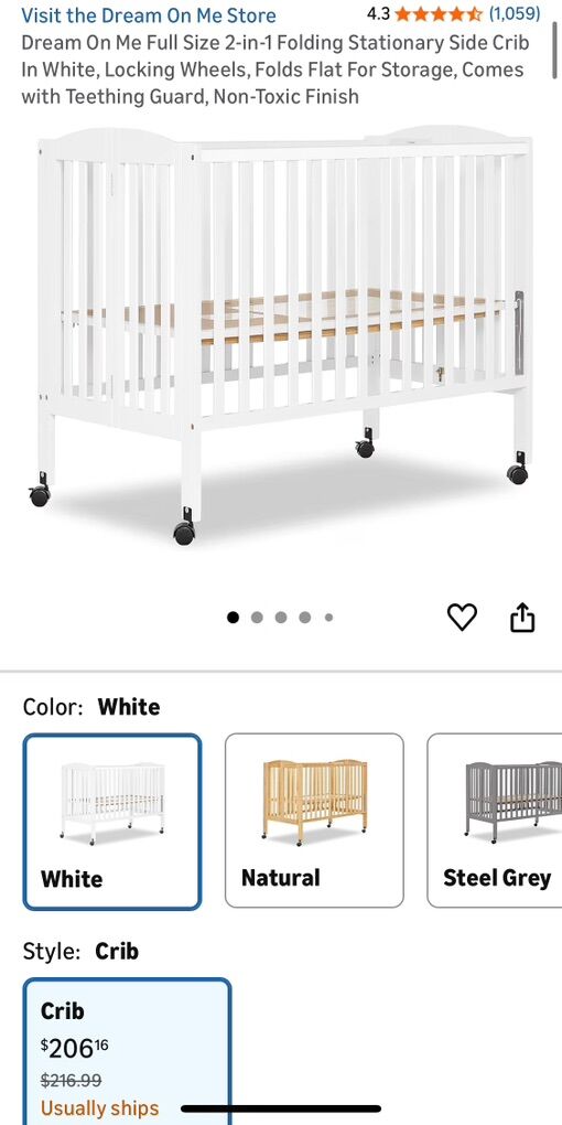 2-in-1 Dream On Me Full Size Folding Crib