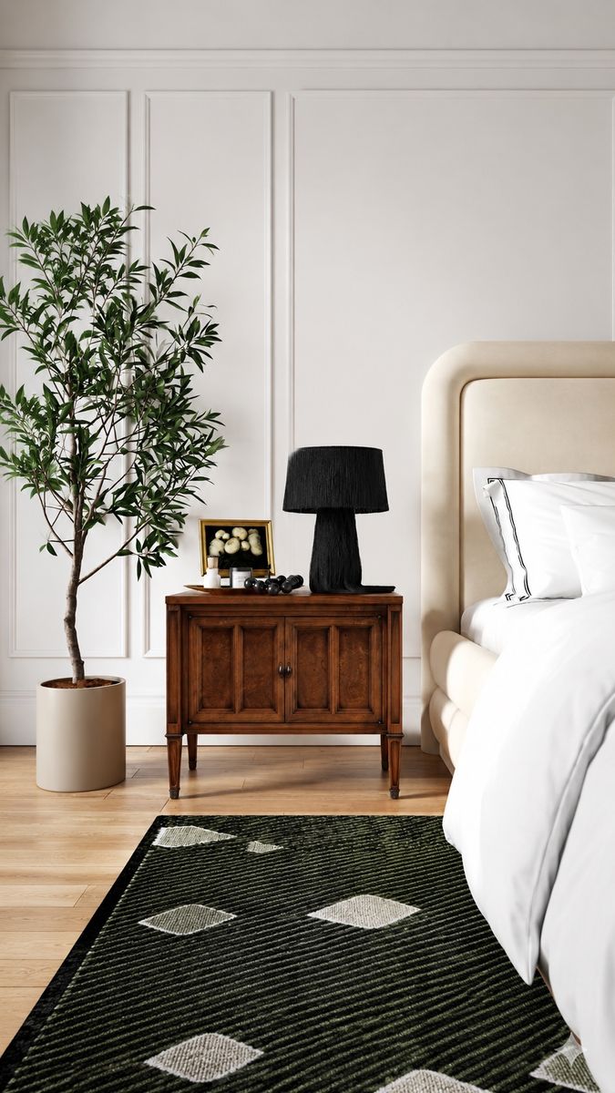 Pair of Vintage Mid Century Nightstands or Side Tables w/Double Door Cabinet, Brass Accents, Burl Facade & Tapered Legs
