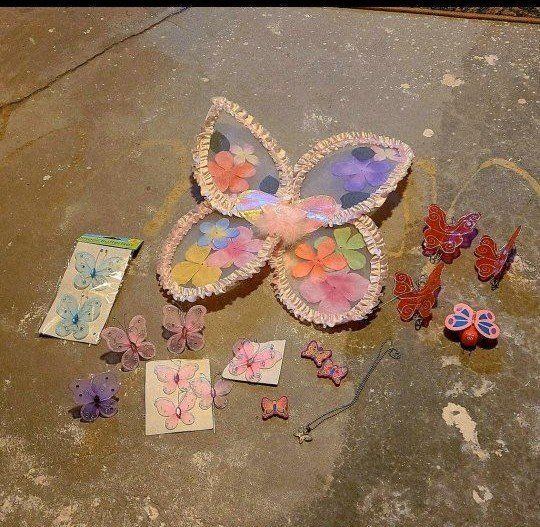 Assorted Butterfly & Fairy Themed Items: Wings, Decor, Jewelry, & Hair Clips - Bulk Lot