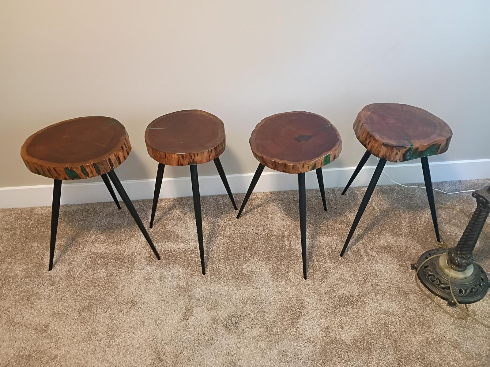 22-Inch Tall Solid Wood Live Edge Cinnamon Accent Table with Epoxy Detail, 4 avail, all 4 for $200